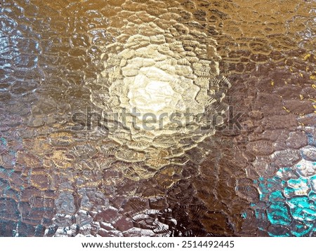 Textured glass reflection and refraction effect in rippled aquatex pattern. Also called Spraylite ripple glass. Yellow lights, gold lights, blue lights color refraction. Seamless texture.
