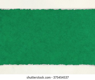 A Textured Green Paper Background With White Deckled Edge Watercolor Paper Borders.