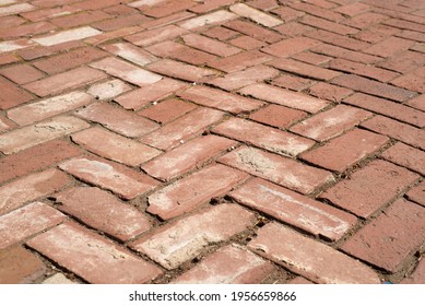 Textured Pattern Old Vintage Crumbling Brick Street Sidewalk In History Downtown Yakima Washington Herringbone  Chevron