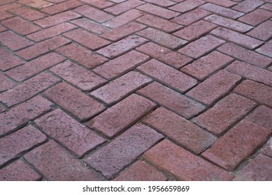 Textured Pattern Old Vintage Crumbling Brick Street Sidewalk In History Downtown Yakima Washington Herringbone  Chevron