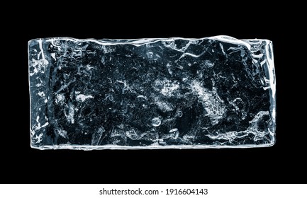 Textured, rectangular ice block, isolated on black background. Clipping path included.