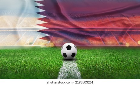 textured soccer game field with a soccer ball on the line in Qatar - center, midfield - Shutterstock ID 2198503261