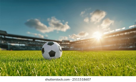 textured soccer game field with soccer ball by sun light. - center, midfield - Powered by Shutterstock