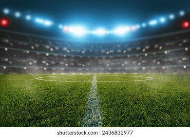 textured soccer game field - center, midfield. 3D Illustration. - Powered by Shutterstock