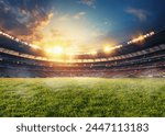 textured soccer game field with neon fog - center, midfield. 3d Illustration.