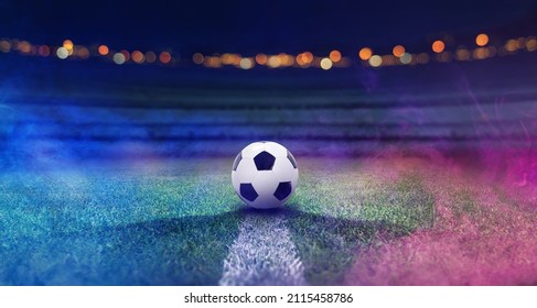 Textured Soccer Game Field With Neon Fog - Center, Midfield