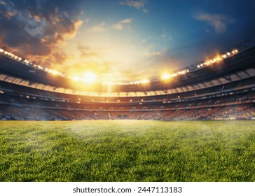 textured soccer game field with neon fog - center, midfield. 3d Illustration. - Powered by Shutterstock