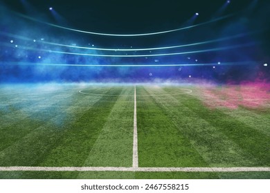 textured soccer game field with neon fog - center, midfield - Powered by Shutterstock