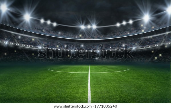 textured soccer game field with neon fog -\
center, midfield