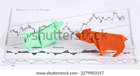 Textured surface, Origami bull and bear trading on exchange graphic graphics, bullish bearish market
