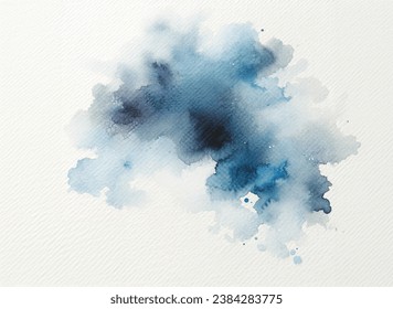 A textured watercolor painting displaying a spontaneous mix of blue and black hues that merge and bleed into one another on a high-quality cold-press paper.