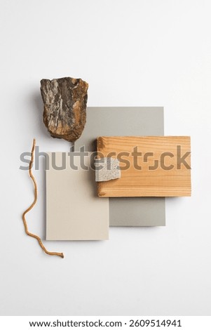 Textures mood board. Material samples interior design. Moodboard for architects styling and selection. Material samples, top view