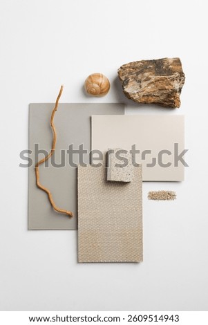 Textures mood board. Material samples interior design. Moodboard for architects styling and selection. Material samples, top view
