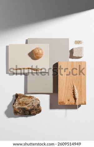 Textures mood board. Material samples interior design. Moodboard for architects styling and selection. Material samples, top view