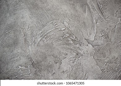 Texturized Grey Putty. Vintage Or Grungy Background Of Venetian Stucco Texture As Pattern Wall.