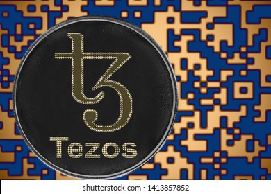 tezos xtz coin cryptocurrency on the background of crypto code - Powered by Shutterstock - Get 15% off with code: PIKWIZARD15