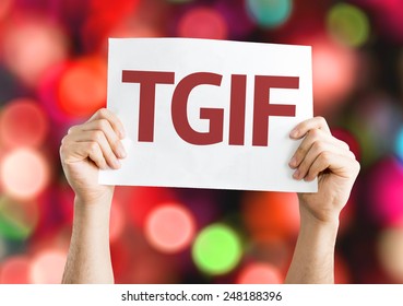 TGIF card with colorful background with defocused lights