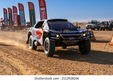 Thadiq, Saudi Arabia - January 6, 2022: Peugeot 3008 of the GPX Racing Team starting Stage 5 of the 2022 Dakar Rally