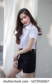 thai adult student university uniform beautiful girl smile and relax