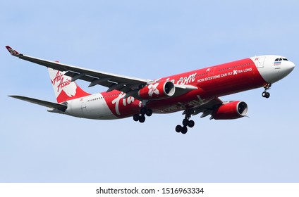 Thai Airasia X Airbus A330-300 Landing At Don Muang Airport Bangkok.October 16,2017