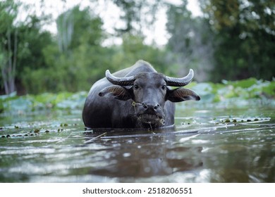 Thai buffalo, water buffalo in Thailand. Buffalo in the corral. Thai buffalo in rural village. - Powered by Shutterstock