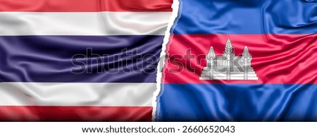 The Thai and Cambodian flags between the relations amidst the overlapping area create conflicts that escalate into full-scale war.