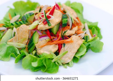 Thai Chicken Salad In White Plate