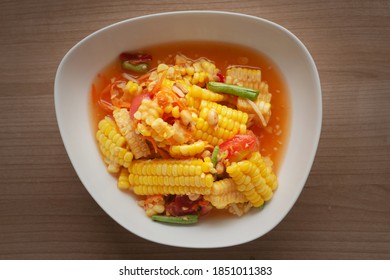 Thai Chili & Lime Fruit Salad - Som Tam Kao Poad  - Spicy And Lime Corn With Vegetable Salad