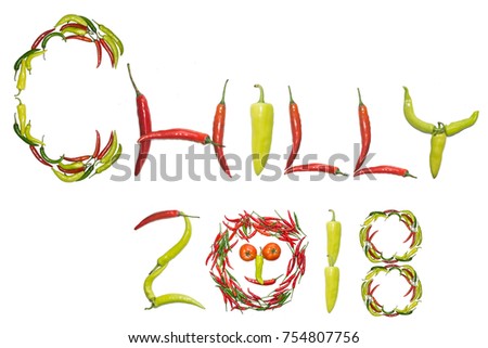 THAI Chilly 2018.Thai vegetable 2018 (White background)