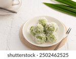 Thai Coconut Ball in white plate.(Thai Traditional Dessert) - Ka Nom Tom