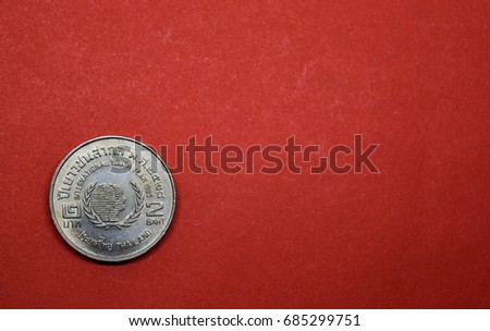 Thai coin,Two Baht commemorative coin International Youth Year,on Nineteen eighty five on red background,Rare collectible coin.