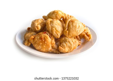 Thai Dessert Curry Puff Isolated On A White Background