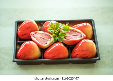 Thai Dessert Make From Bean Nut And Jelly With Strawberry Inside, Soft Focus