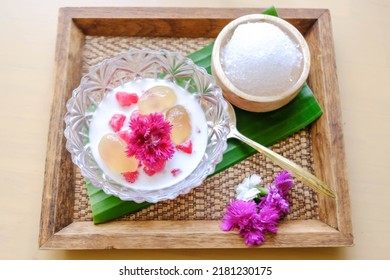 Thai Dessert, Red Rubies In Coconut Milk Or Tub Tim Krob.