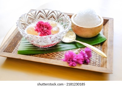 Thai Dessert, Red Rubies In Coconut Milk Or Tub Tim Krob.