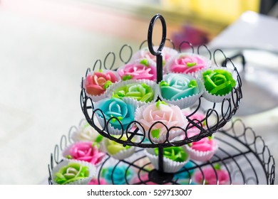 Thai dessert sweet shape rose aalaw,allure colorful on tray decoration