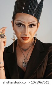 Thai Drag Queen In Black Suit And Crown, Man Dressed As A Woman