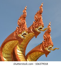 Thai dragon, King of Naga statue with three heads in Thailand