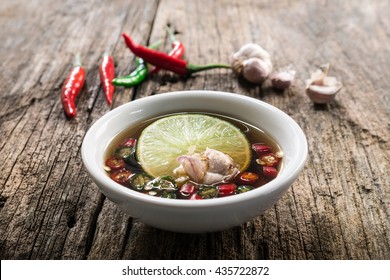 Thai fish sauce three taste. is made from real  ferment fish , lemon and garlic. have fragrant smell and three taste sweet, salty and sour, it popular Side dish any thai food.