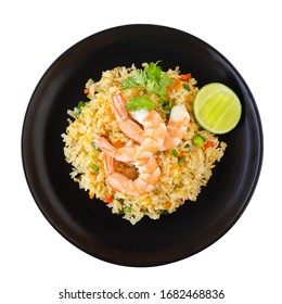 Thai Food - Fried Rice With Shrimp Isolated On White Background From Top View