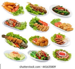 Thai Food Isolated On White Background.