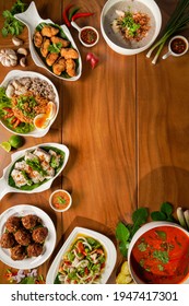 Thai Food On Wooden Table With Copy Space.