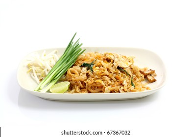 Thai food Pad thai , Stir fry noodles with shrimp in padthai style isolate white background