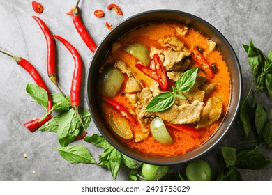 Thai food, red curry with pork, red curry with pork is a popular food. Spicy food, original Thai food concept. - Powered by Shutterstock