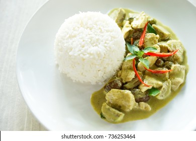  Thai food - Rice and green curry with chicken                               