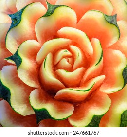 Thai Fruit Carving Of Watermelon Rose Flower