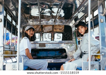 Similar – Tired women friends sleeping in a rear seat car