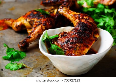 thai grilled chicken with sweet chili sauce..style rustic.selective focus