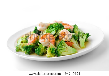 Thai healthy food stir-fried broccoli with  shrimp