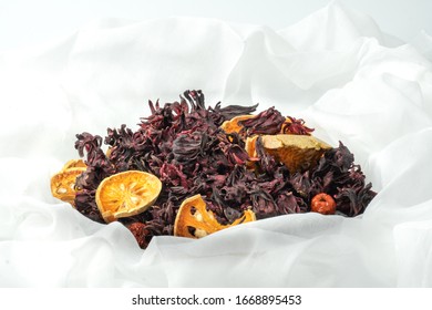 Thai herbs dried, such as roselle, quince, jujube, Chinese medicinal properties. Hypertension, heart disease  white background